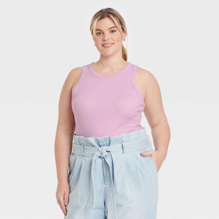 Women's Plus Size Slim Fit Rib Tank Top - A New Day Light Purple