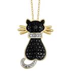 Distributed By Target Women's Sterling Silver Accent Round-cut Black Diamond Pave Set Cat Pendant - Yellow
