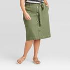 Women's Plus Size Button-front Midi Knit Skirt - Ava & Viv Green X, Women's