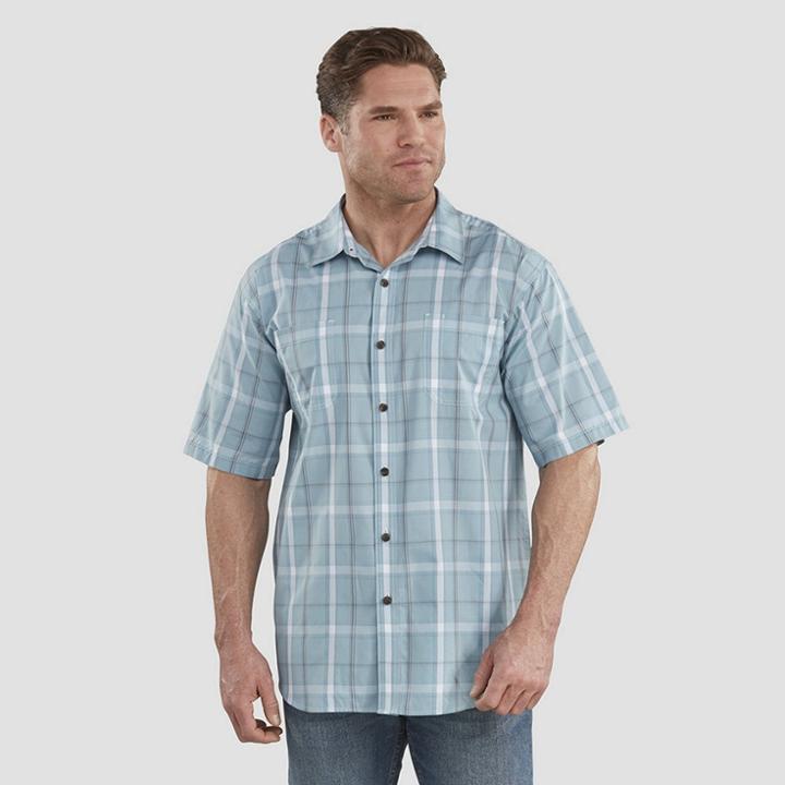 Dickies Men's Big & Tall Relaxed Fit Short Sleeve Plaid Button-down Shirt - Blue