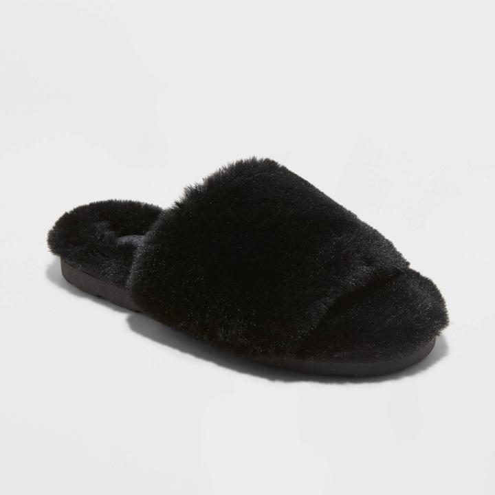 Women's Emma Faux Fur Slide Slippers - Stars Above Black
