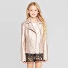 Girls' Metallic Moto Jacket - Art Class Blush Pink