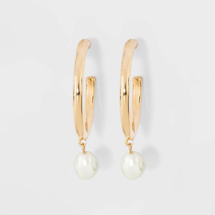 Target Glass Pearl Hoop Earrings - A New Day Gold