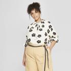 Women's Plus Size Floral Print Ruffled Collar Elbow Sleeve Blouse - Who What Wear White