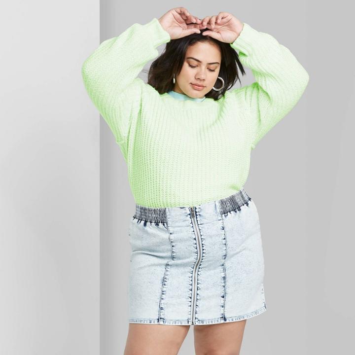 Women's Plus Size Crewneck Raglan Sweater - Wild Fable Green 1x, Women's,
