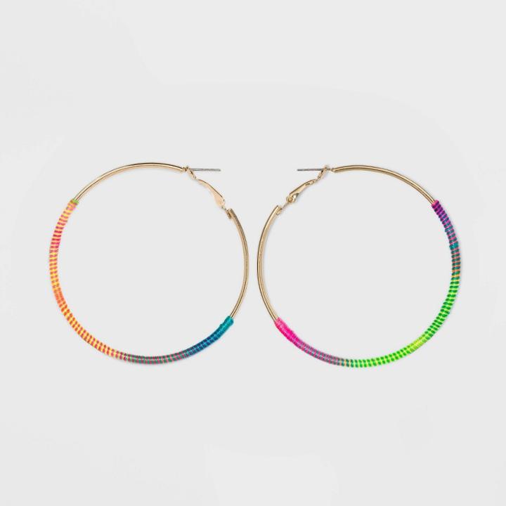 Shiny Gold With Thread Wrap Click Top Hoop Earrings - Wild Fable