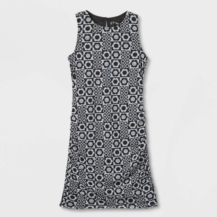 Girls' High Neck Mesh Dress - Art Class Black/white Floral