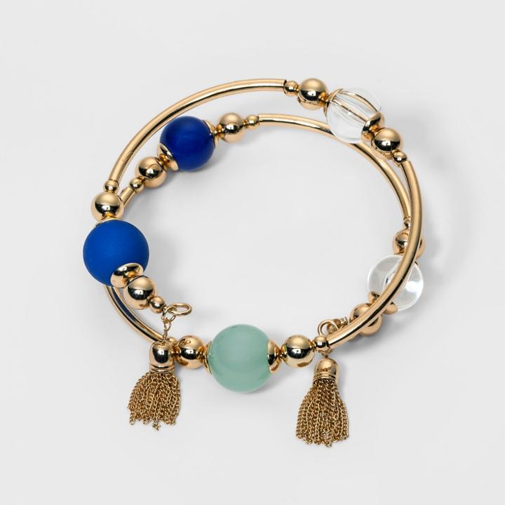 5 Balls And 2 Chain Tassels Coil Bracelet - A New Day,