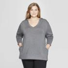Women's Plus Size Long Sleeve V-neck Hoodie Sweater - Prologue Heather Gray