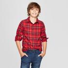 Boys' Classic Flannel Plaid Long Sleeve Button-down Shirt - Cat & Jack Red