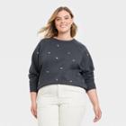 Women's Plus Size Embroidered Fleece Sweatshirt - Universal Thread Dark Gray Foxes