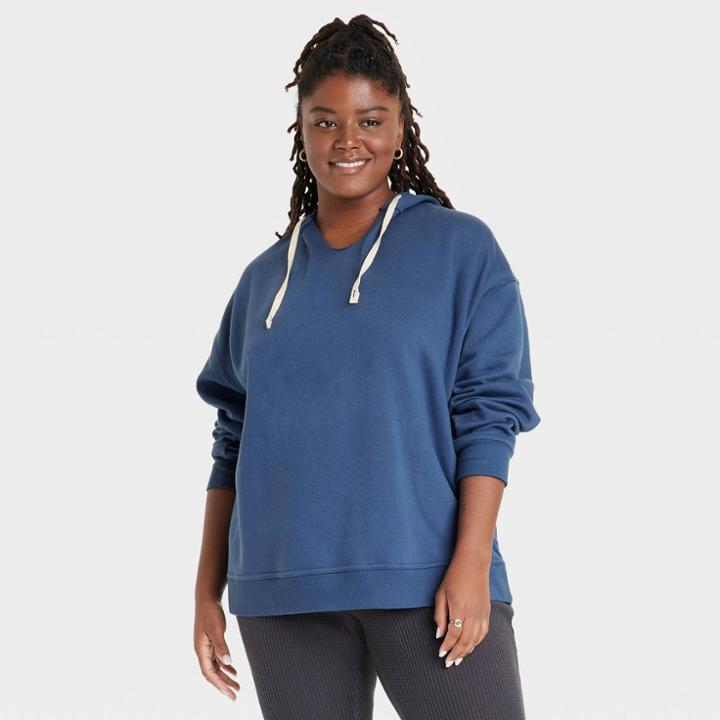 Women's Plus Size Fleece Hooded Sweatshirt - Universal Thread Blue