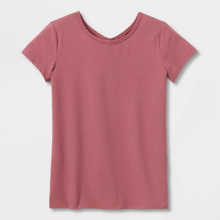 Girls' Short Sleeve Keyhole Back Gym T-shirt - All In Motion Ruby Red