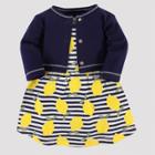 Touched By Nature Baby Girls' Lemons Organic Cotton Dress & Cardigan - Yellow/blue 0-3m, Girl's, Lemons - Yellow/blue