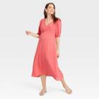 The Nines By Hatch Elbow Sleeve Tonal Maternity Dress Tomato Red