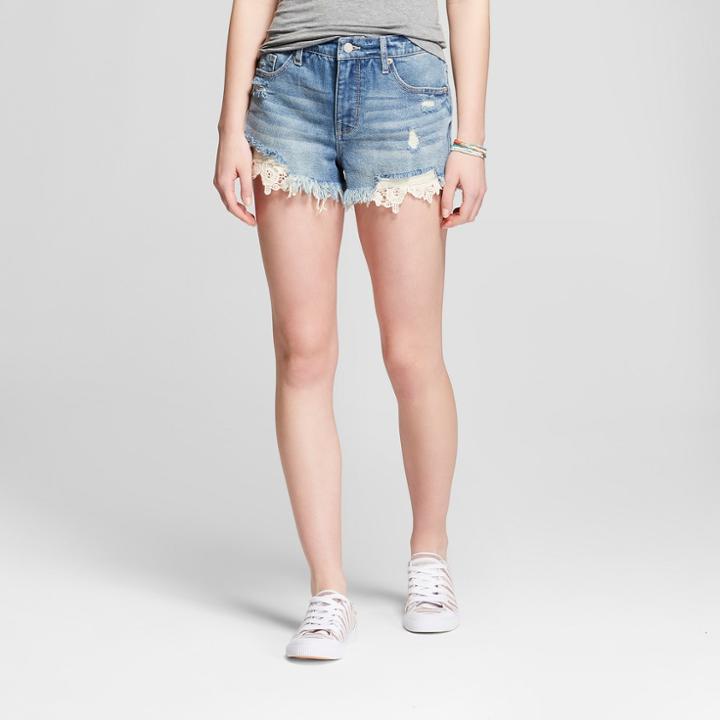 Women's High-rise Crochet Lace Trim Jean Shorts - Mossimo Supply Co. Medium Wash