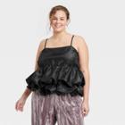 Women's Plus Size Tiered Taffeta Tank Top - A New Day Black