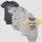 Gerber Baby Boys' 4pk Camping Short Sleeve Onesies - Yellow/gray Newborn