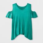 Girls' Short Sleeve Cold Shoulder T-shirt - Art Class Green