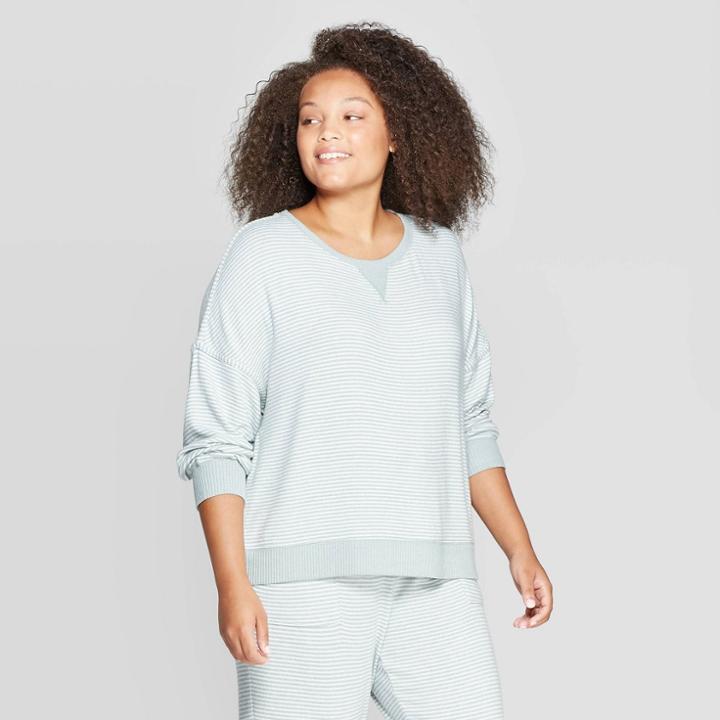 Women's Plus Size Striped Perfectly Cozy Lounge Sweatshirt - Stars Above Mint 2x, Women's, Size: