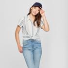 Women's Cross Front Stripe Top - Universal Thread Blue