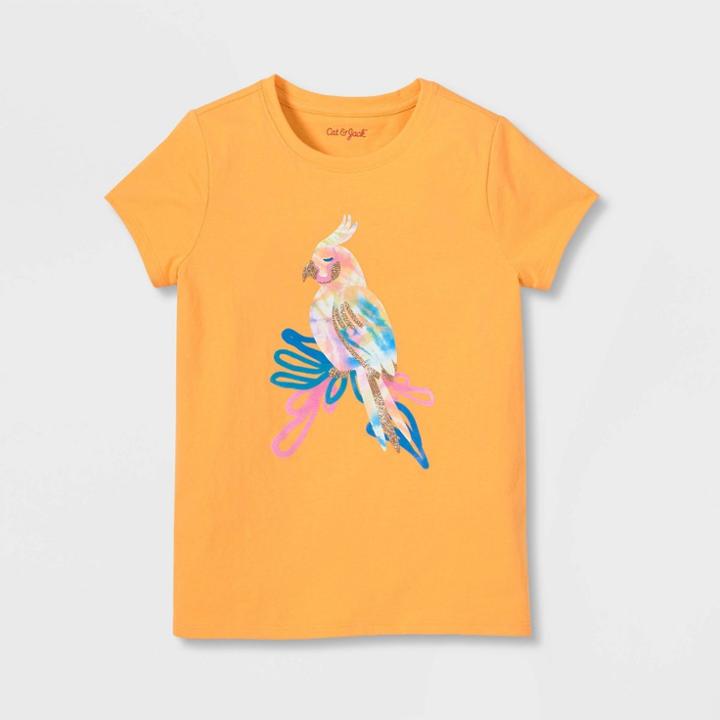 Girls' Tropical Bird Short Sleeve Graphic T-shirt - Cat & Jack Honey Yellow