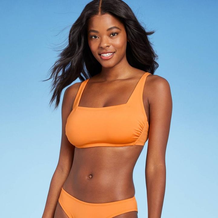 Women's Simple Square Neck Over The Shoulder Bikini Top - Kona Sol Zest Orange D/dd Cup