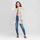 Women's Long Sleeve Slub Pointelle Duster Cardigan - Almost Famous (juniors') Ivory
