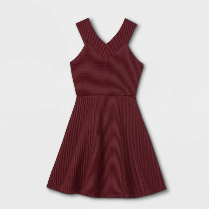 Zenzi Girls' V-neck Ottoman Dress - Burgundy