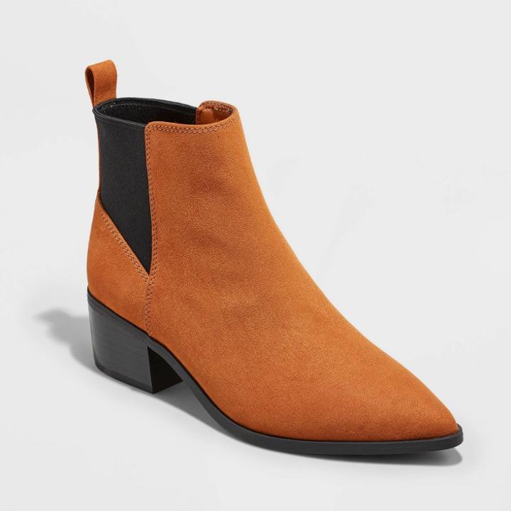 Women's Gwen Wide Width Low Shaft Heeled Boots - A New Day Cognac