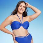 Women's Lightly Lined Ribbed Halter Bikini Top - Shade & Shore Blue