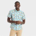 Men's Printed Slim Fit Short Sleeve Button-down Shirt - Goodfellow & Co Blue/drinks