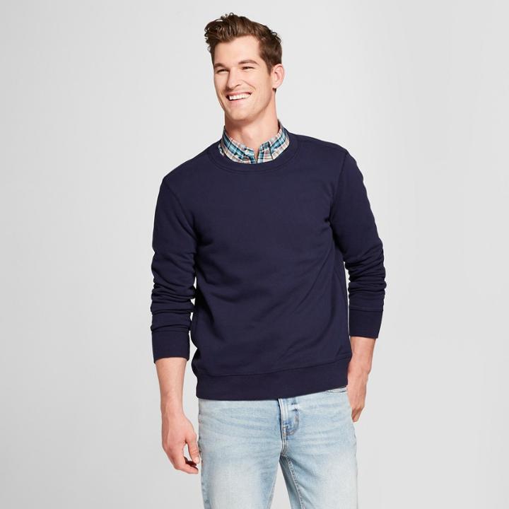 Men's Standard Fit Long Sleeve Sensory Friendly Crew Neck Sweatshirt - Goodfellow & Co Xavier Navy