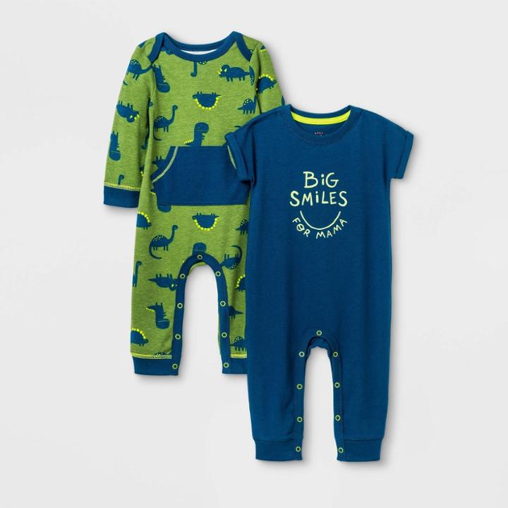 Baby Boys' Dino 2pk Romper Set - Cat & Jack Blue Newborn