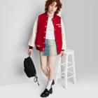 Women's Faux Leather Varsity Jacket - Wild Fable Dark Red Colorblock