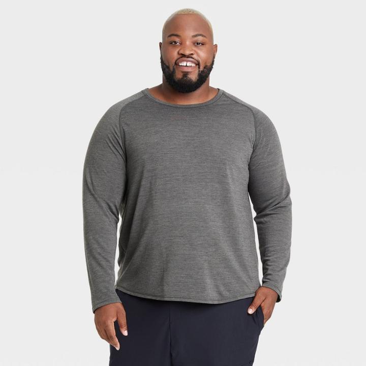 Men's Big & Tall Merino Wool Long Sleeve T-shirt - All In Motion Black Heather