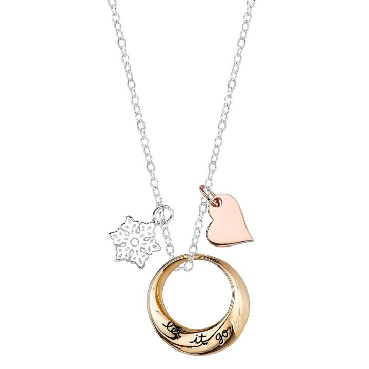 Disney Sterling Silver 'let It Go' Heart Snowflake Frozen Necklace Silver(18.58'), Women's,