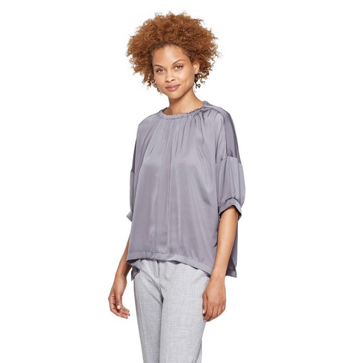 Women's Elbow Sleeve Elastic Crewneck Blouse - Prologue Gray