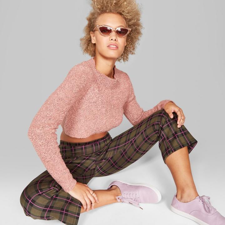 Women's Kick Flared Borrowed Pants - Wild Fable Olive/pink