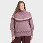 Women's Plus Size Turtleneck Pullover Sweater - A New Day Mauve Fair Isle