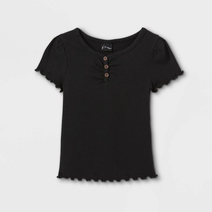 Toddler Girls' Rib Henley Short Sleeve T-shirt - Art Class Black