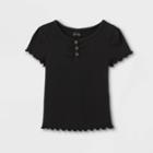 Toddler Girls' Rib Henley Short Sleeve T-shirt - Art Class Black