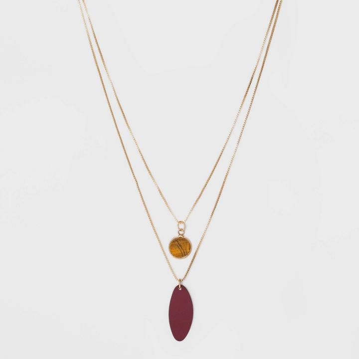 Semi-precious Tiger Eye And Sprayed Metal Layered Necklace - Universal Thread Brown