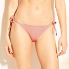 Women's Houndstooth Texture String Cheeky Bikini Bottom - Xhilaration Coral/white