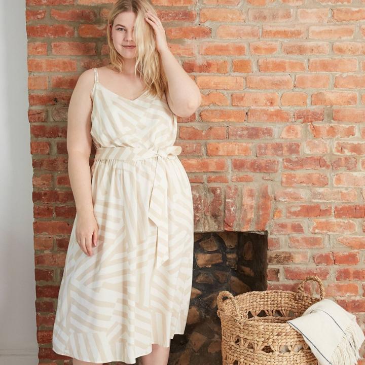 Women's Plus Size Printed Tie Waist Midi Tank Dress - Ava & Viv Cream