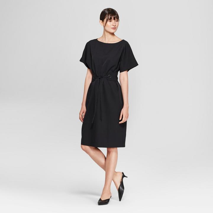 Women's Short Sleeve Belted Tie Waist Dress - Prologue Black