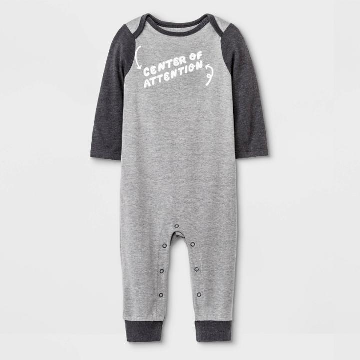 Baby Boys' 'center Of Attention' Romper - Cat & Jack Gray Newborn