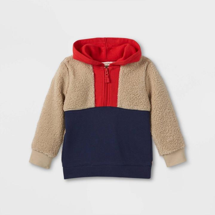 Toddler Boys' Colorblock Fleece And Sherpa 1/4 Zip Hoodie Pullover Sweatshirt - Cat & Jack Navy