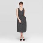 Women's Striped Sleeveless Scoop Neck Waist Wrap Midi Tank Dress - Who What Wear Jet Black