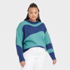 Women's Plus Size Crewneck Pullover Sweater - Ava & Viv Blue